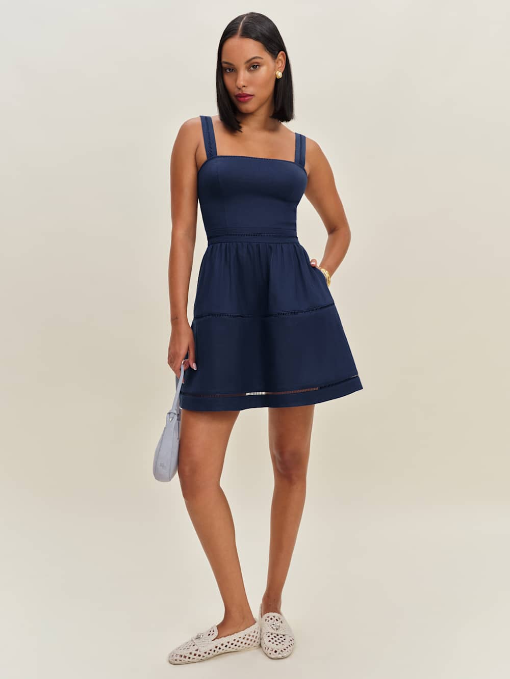 Reformation Everett Mini Linen Dress - Danube