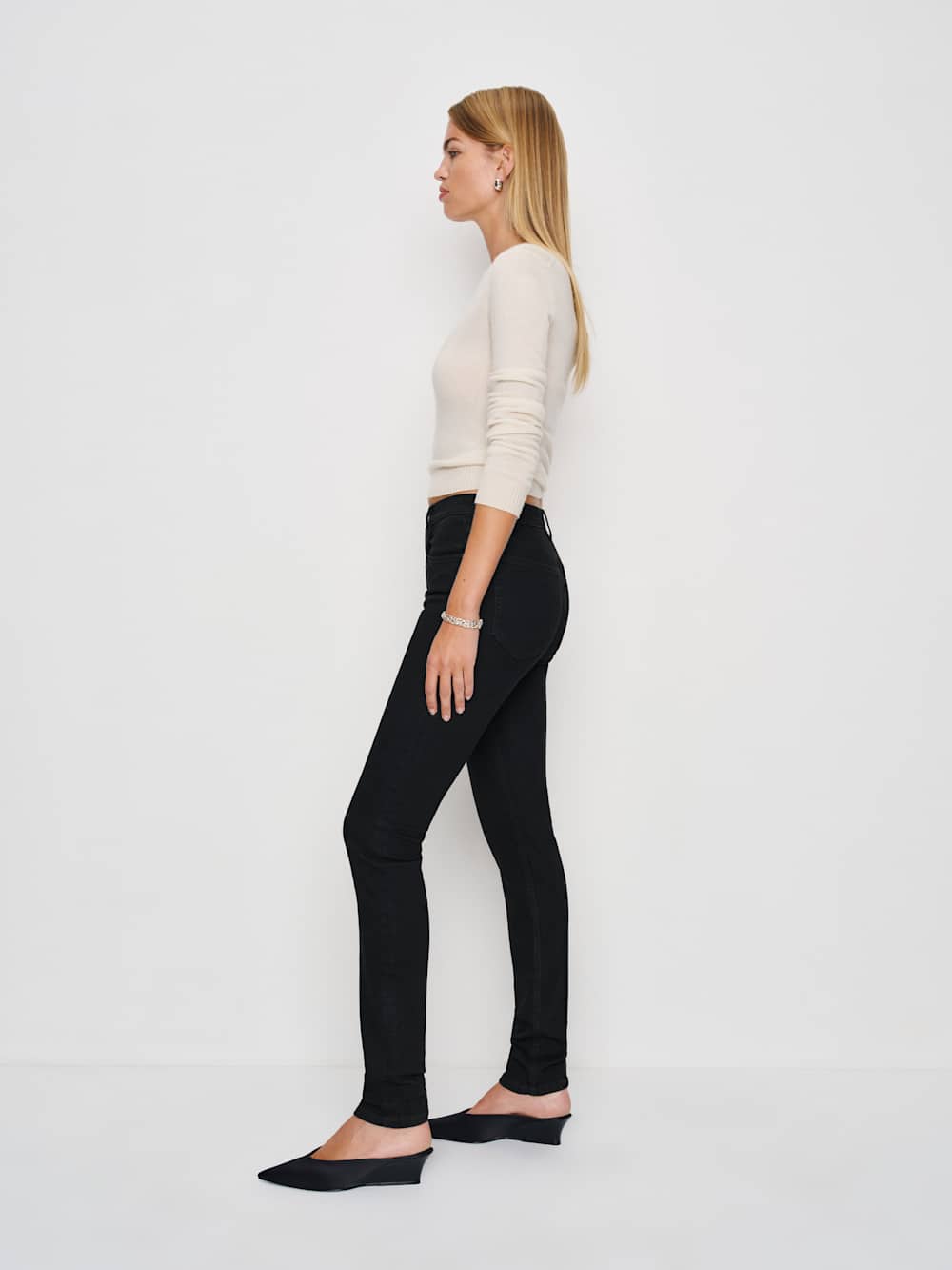 Reformation Christina Mid Rise Super Stretch Skinny Jeans - Black