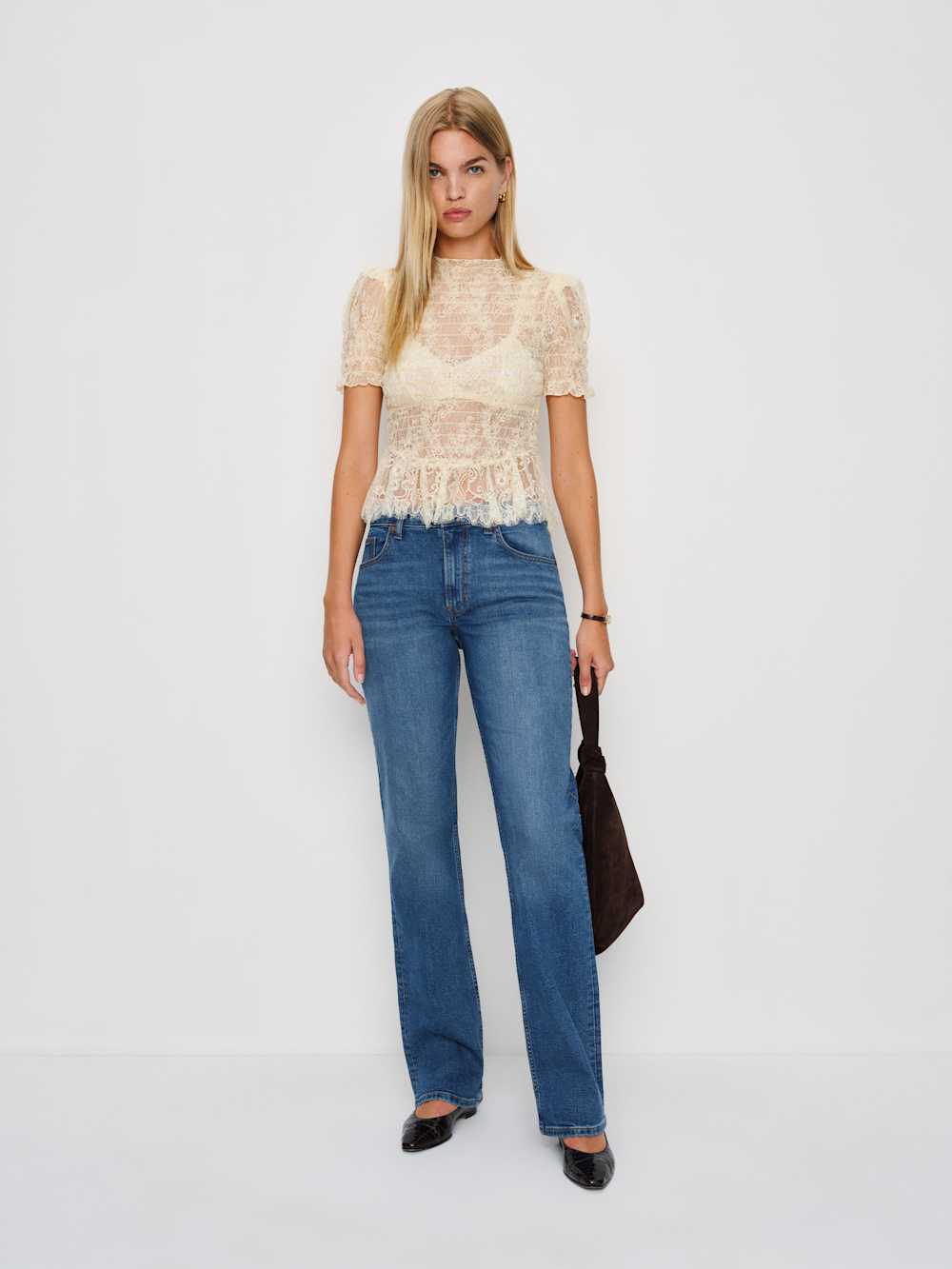 Reformation Elton Mid Rise Super Stretch Straight Jeans - Willamette