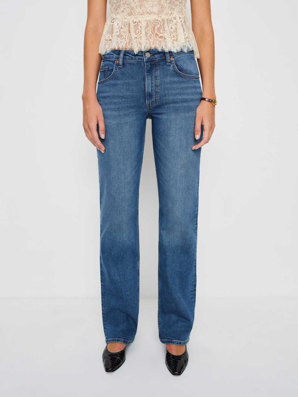 Reformation Elton Mid Rise Super Stretch Straight Jeans - Willamette