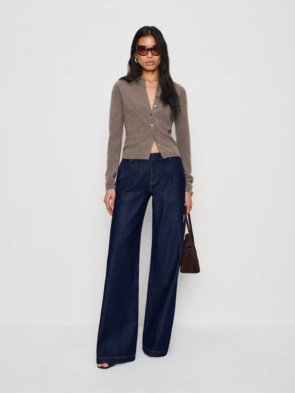 Reformation Florentina Cashmere Collared Cardigan - Cocoa