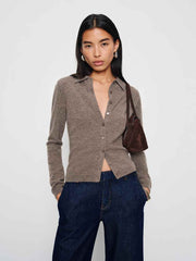 Reformation Florentina Cashmere Collared Cardigan - Cocoa