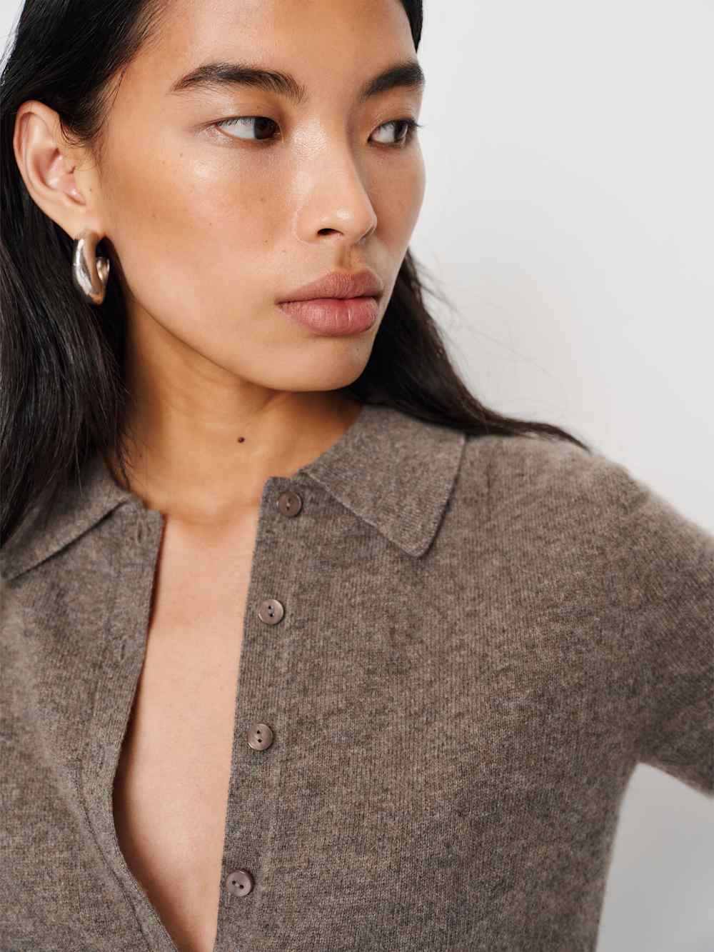 Reformation Florentina Cashmere Collared Cardigan - Cocoa