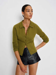 Reformation Florentina Cashmere Collared Cardigan - Pear