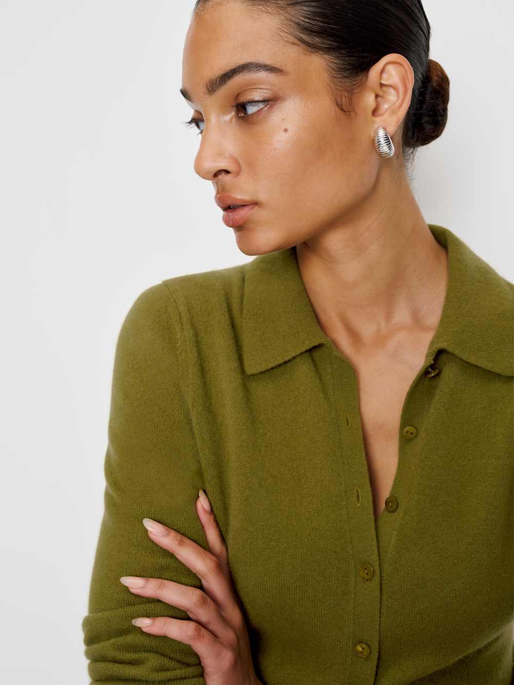 Reformation Florentina Cashmere Collared Cardigan - Pear