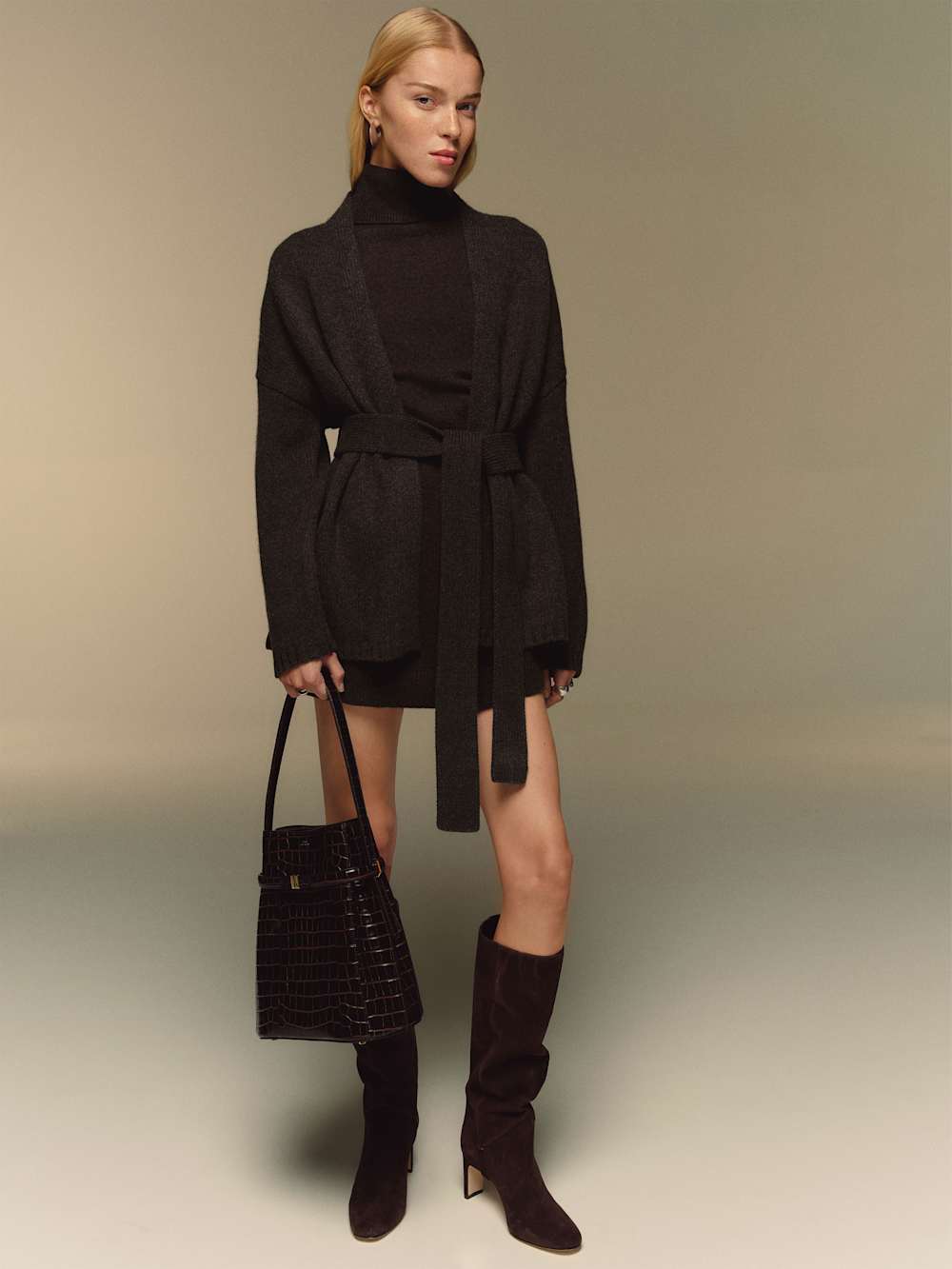 Reformation Meg Wrap Sweater Coat - Espresso