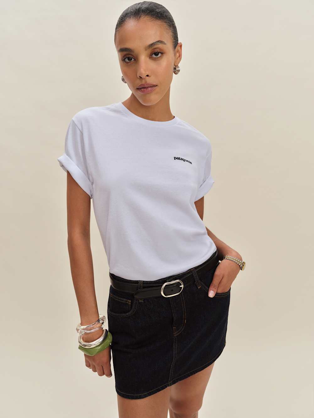 Reformation Patagonia M's P-6 Logo Responsibili-tee - White