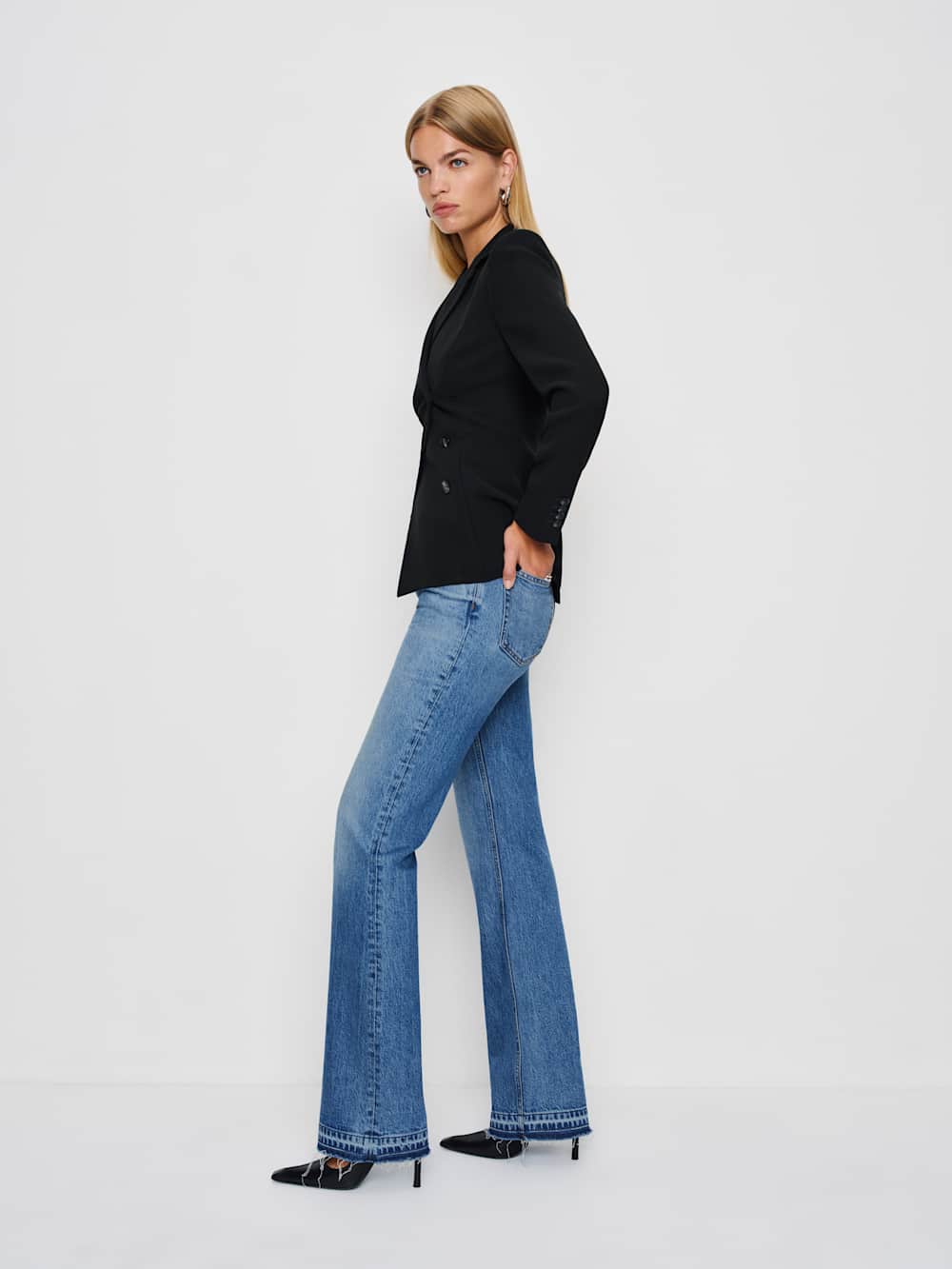 Reformation Sharon Stretch Mid Rise Bootcut Jeans - Malombe Let Down Hem