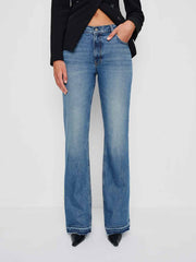 Reformation Sharon Stretch Mid Rise Bootcut Jeans - Malombe Let Down Hem