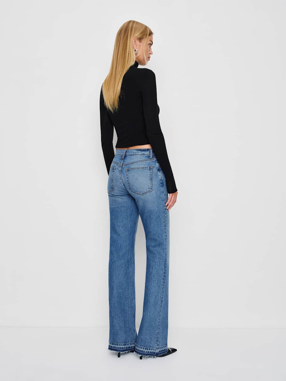 Reformation Sharon Stretch Mid Rise Bootcut Jeans - Malombe Let Down Hem