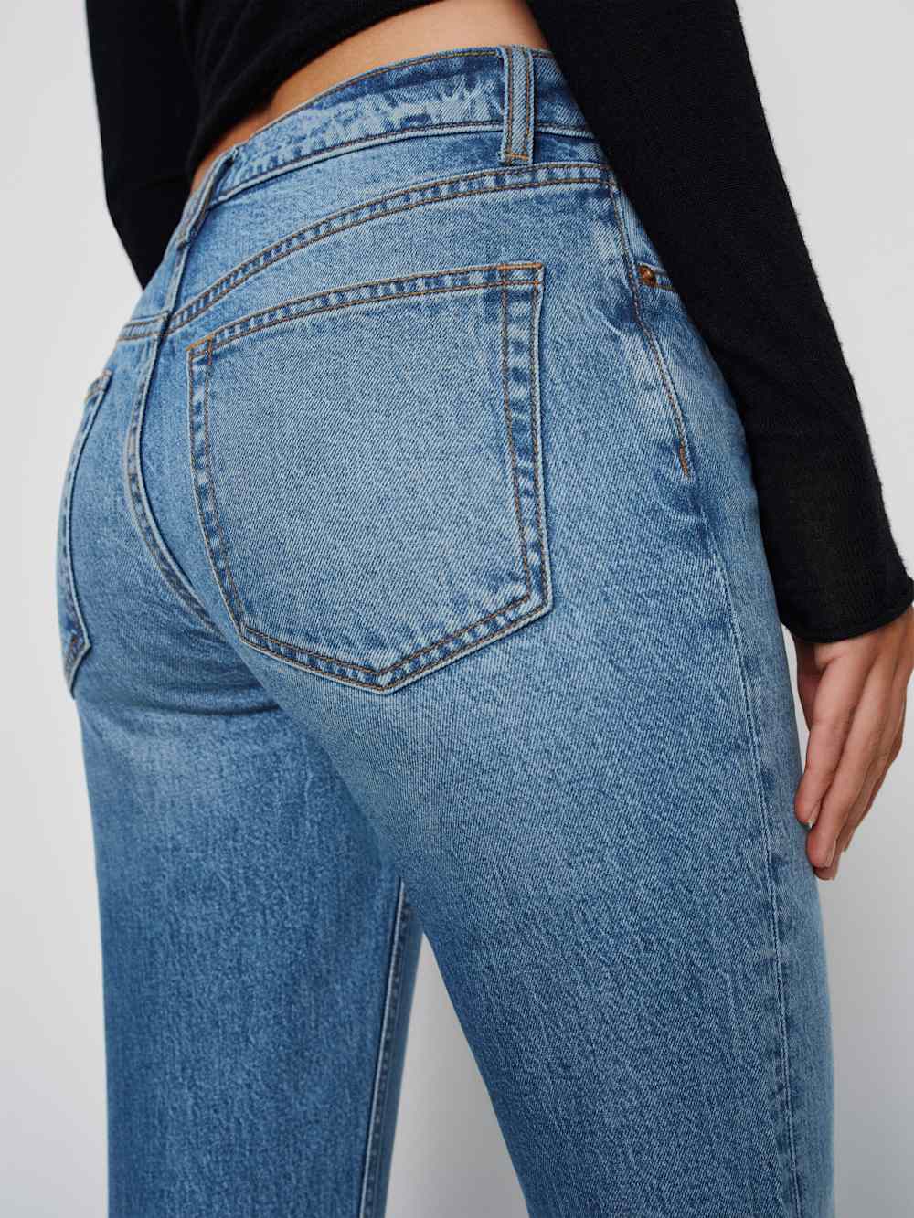 Reformation Sharon Stretch Mid Rise Bootcut Jeans - Malombe Let Down Hem