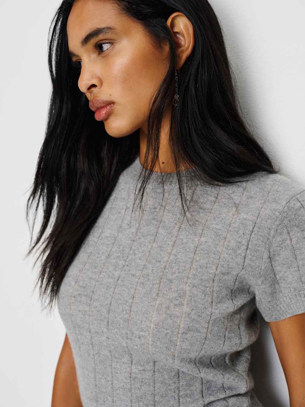 Reformation Darcy Cashmere Tee - Ribbed Granite