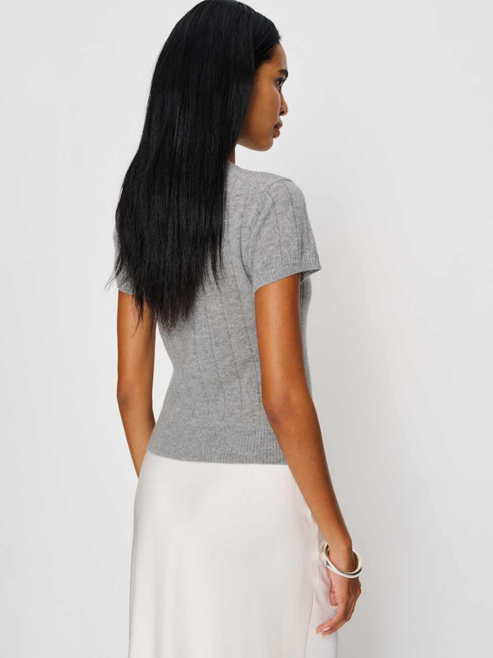 Reformation Darcy Cashmere Tee - Ribbed Granite
