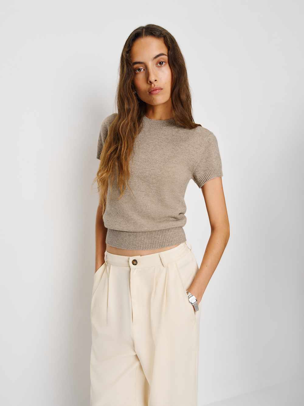 Reformation Darcy Cashmere Tee - Oatmeal