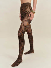 Reformation Swedish Stockings Zadie Zebra Tights - Dark Amber