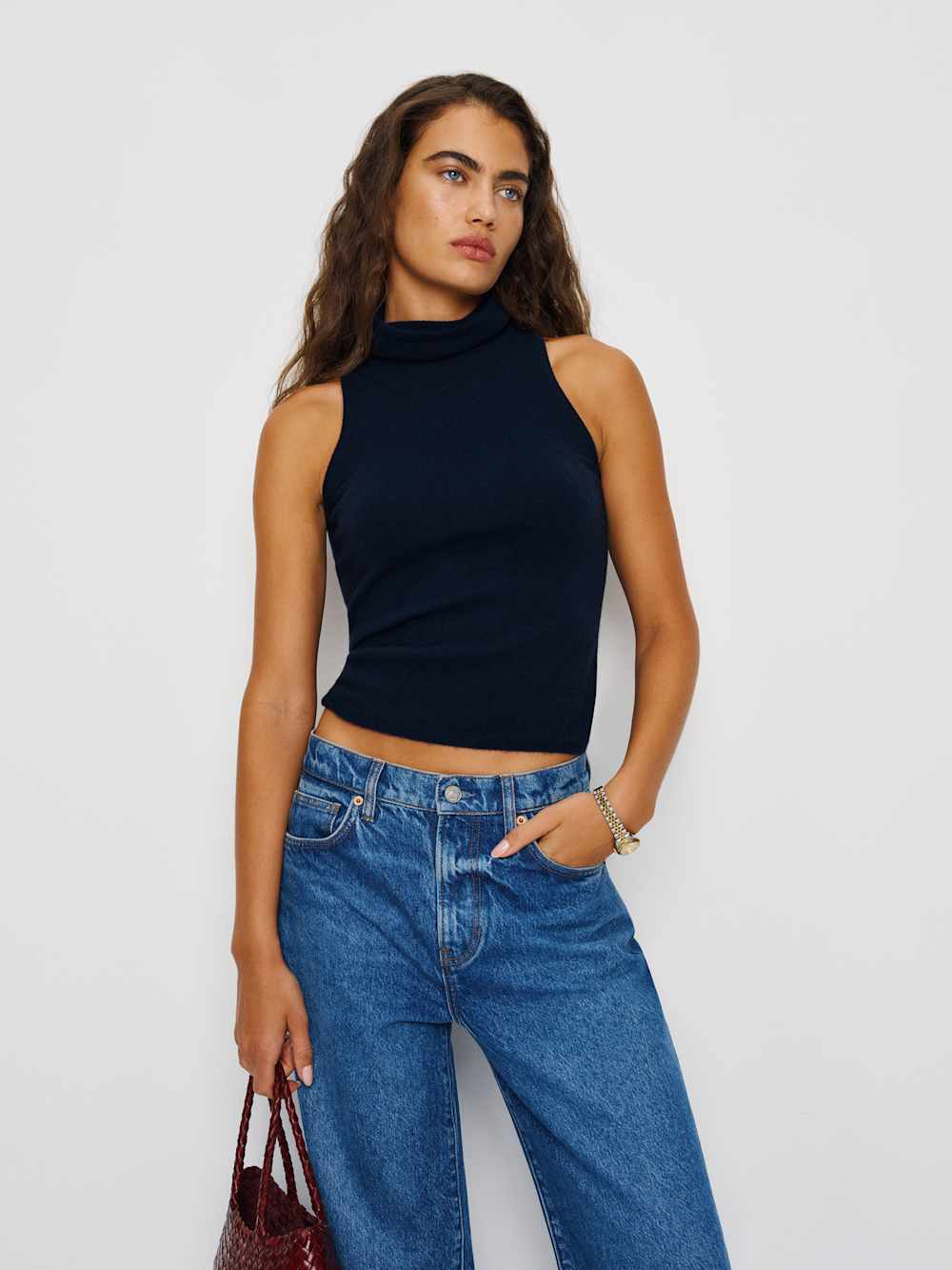 Reformation Marcy Cashmere Turtleneck Tank - Navy