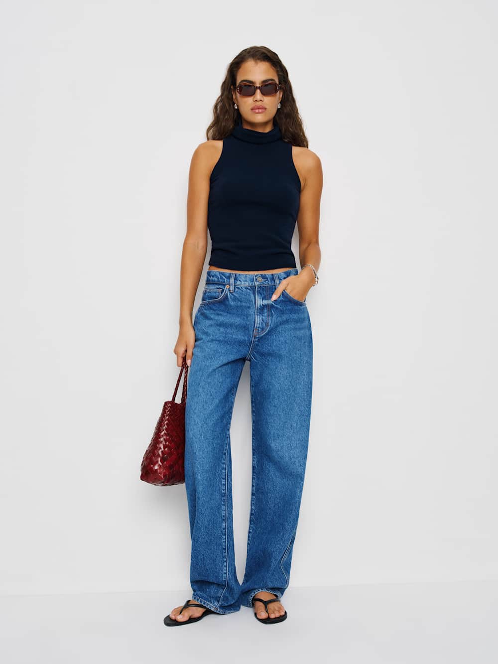 Reformation Marcy Cashmere Turtleneck Tank - Navy