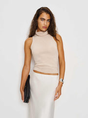 Reformation Marcy Cashmere Turtleneck Tank - Wheat