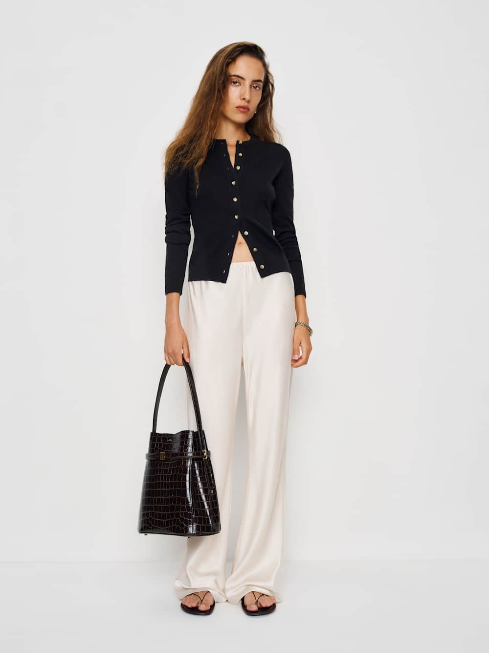 Reformation Farren Cashmere Crew Cardigan - Black