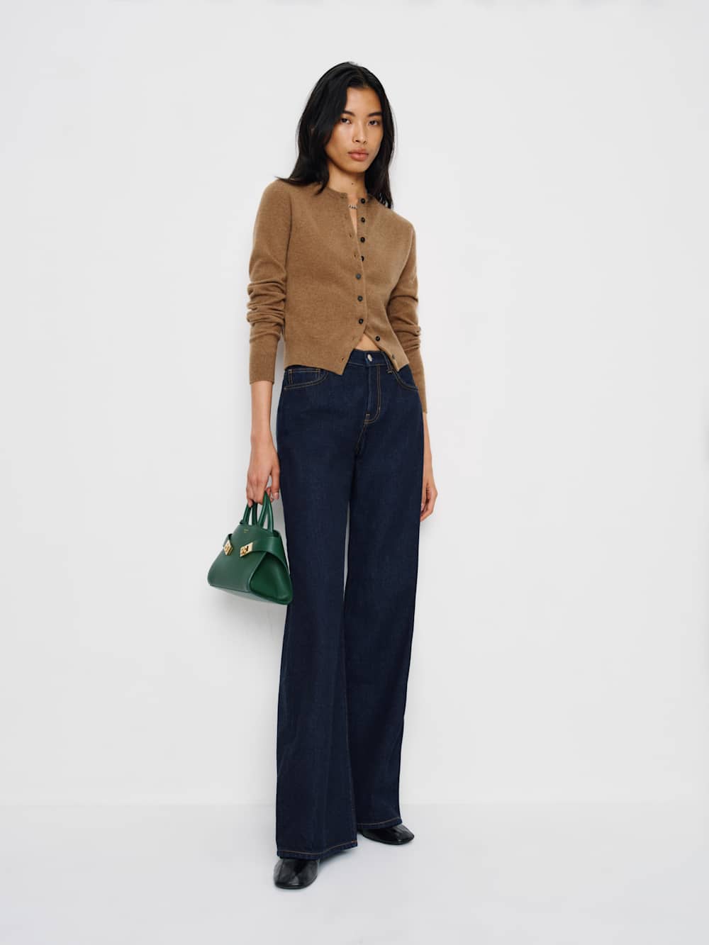 Reformation Farren Cashmere Crew Cardigan - Camel