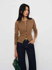 Reformation Farren Cashmere Crew Cardigan - Camel