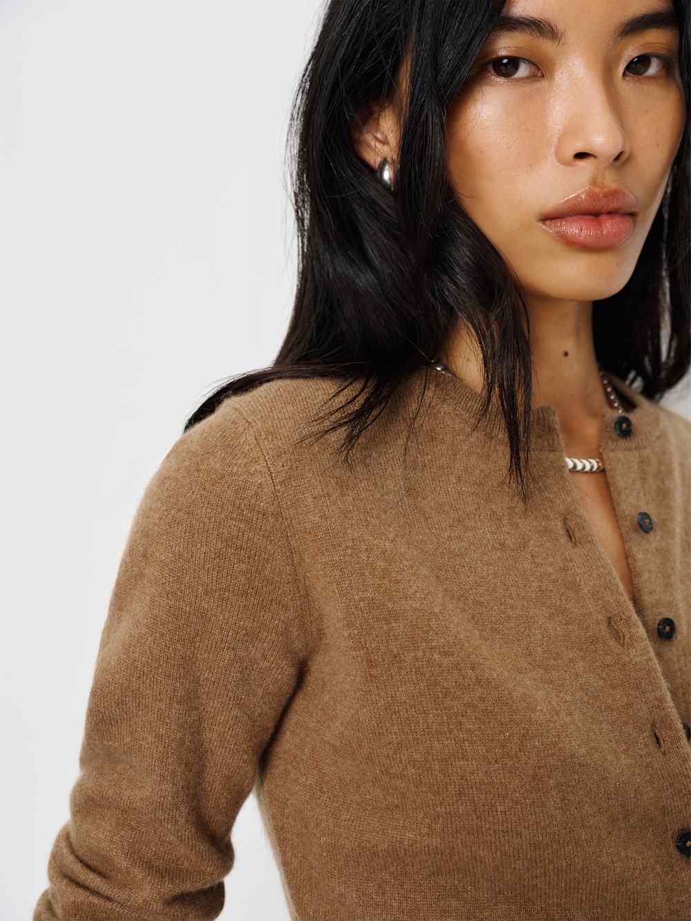 Reformation Farren Cashmere Crew Cardigan - Camel