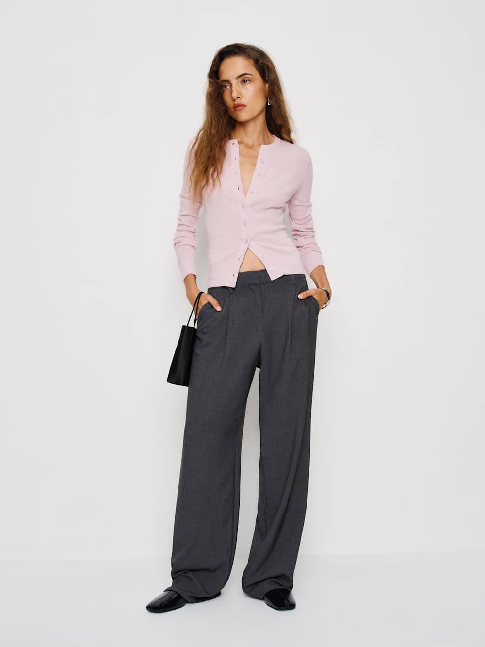 Reformation Farren Cashmere Crew Cardigan - Foxglove