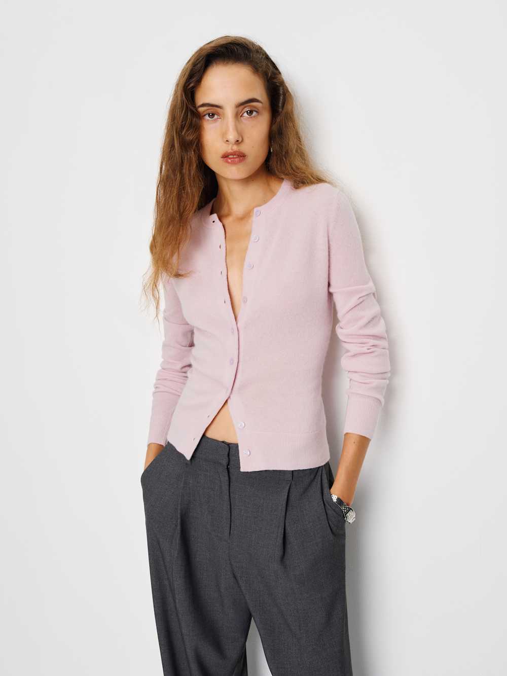 Reformation Farren Cashmere Crew Cardigan - Foxglove