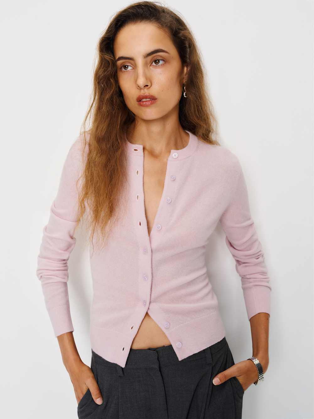 Reformation Farren Cashmere Crew Cardigan - Foxglove