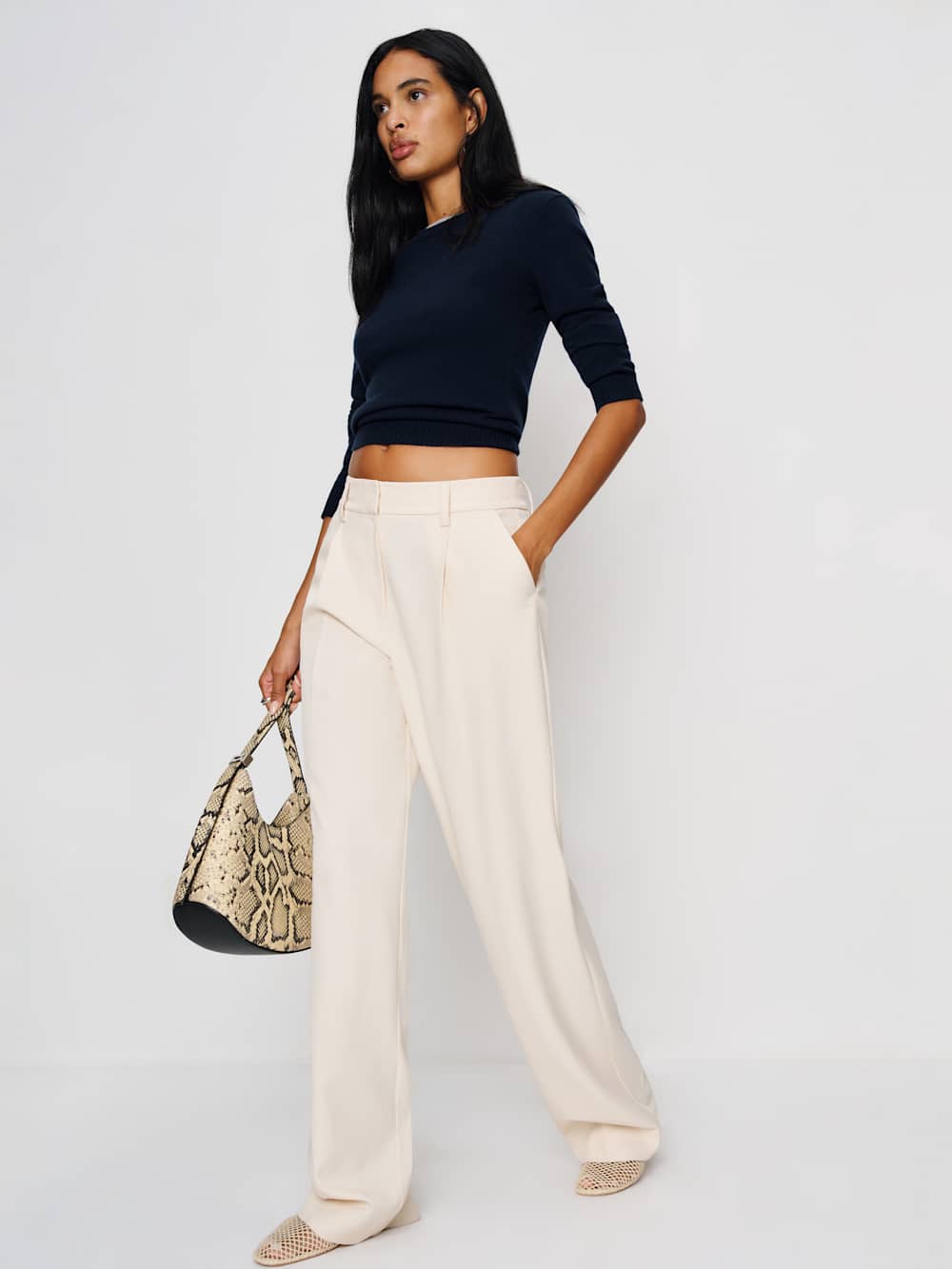 Reformation Lian Cashmere Crew Sweater - Navy
