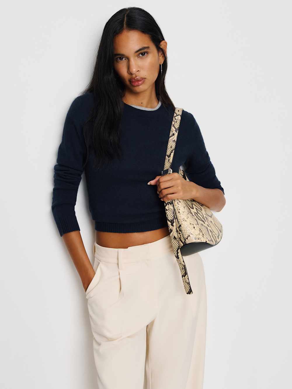 Reformation Lian Cashmere Crew Sweater - Navy