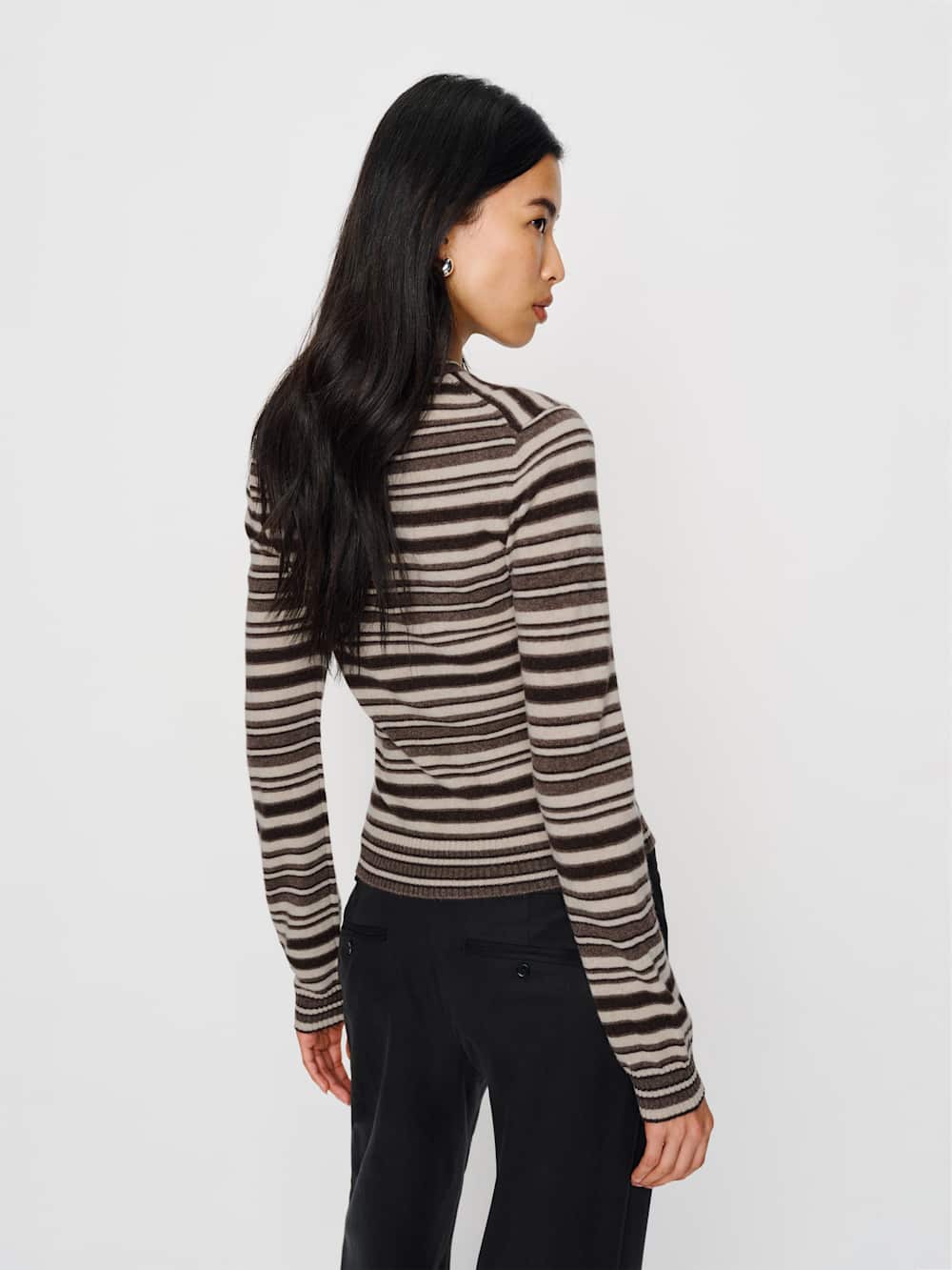 Reformation Lian Cashmere Crew Sweater - Brown Multi Stripe