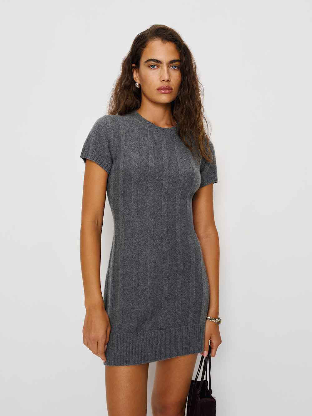 Reformation Sadie Cashmere Mini Dress - Ribbed Thunder