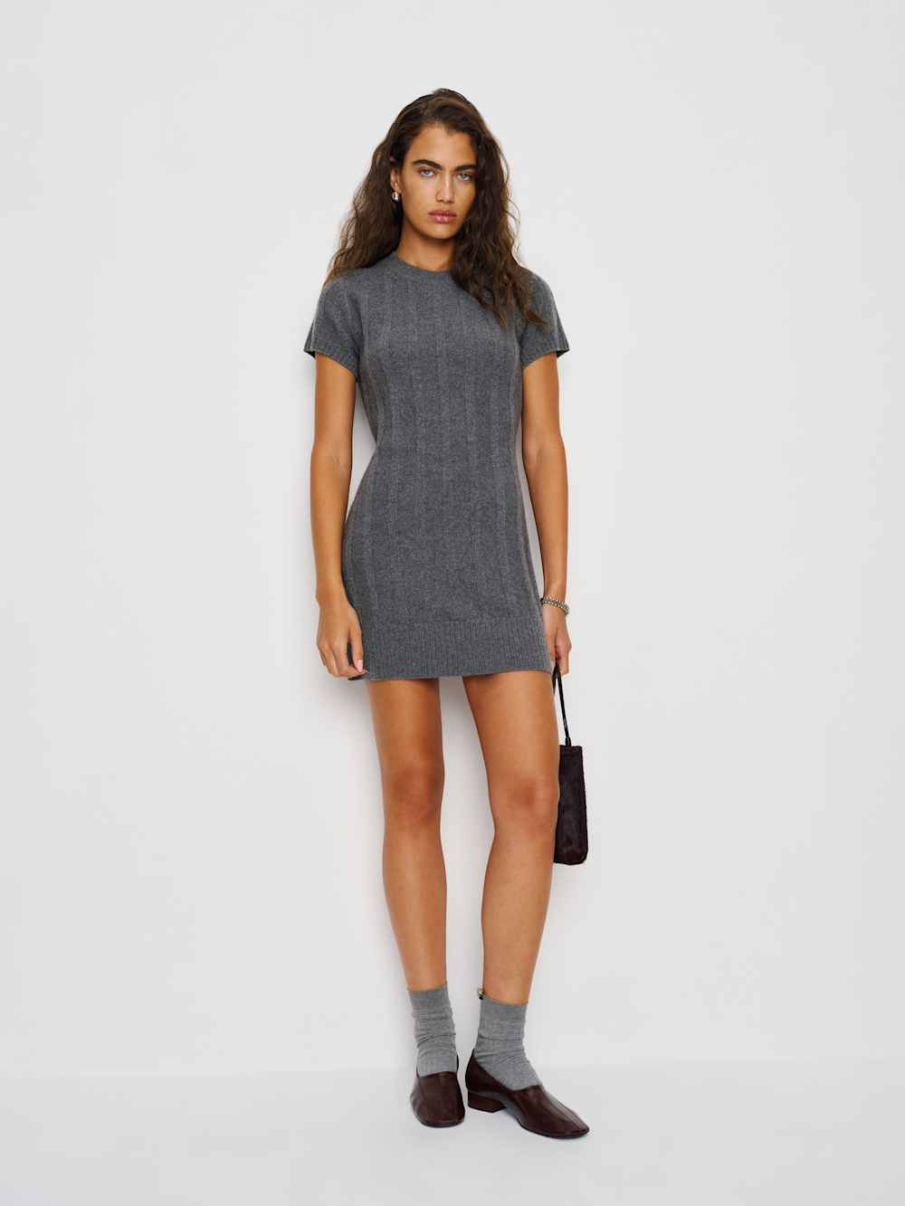 Reformation Sadie Cashmere Mini Dress - Ribbed Thunder
