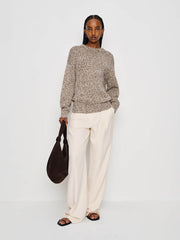 Reformation Finley Oversized Cotton Crew - Shitake Fior Di Latte Marl