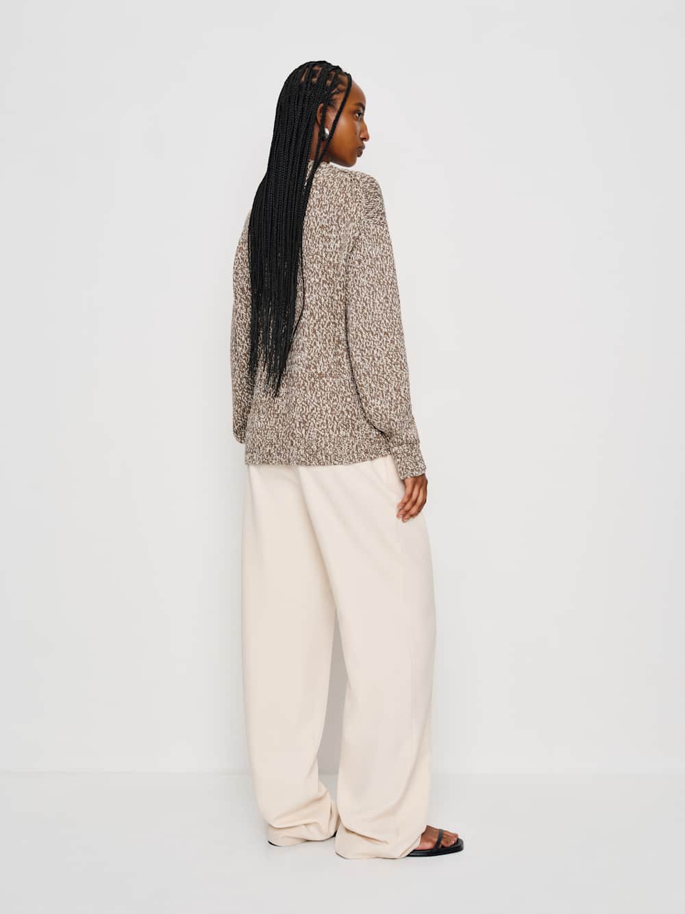Reformation Finley Oversized Cotton Crew - Shitake Fior Di Latte Marl