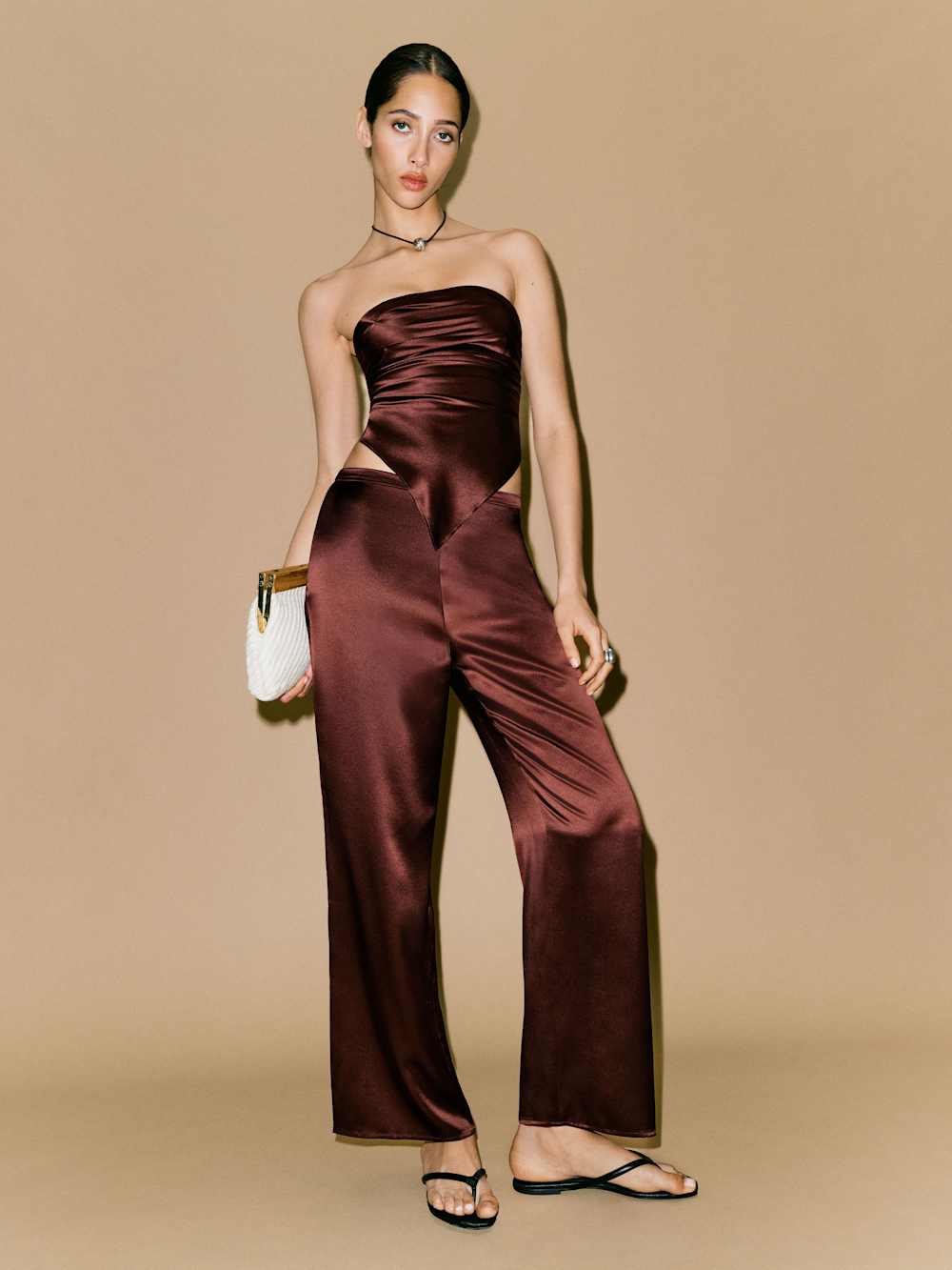 Reformation Marisol Silk Two Piece - Mahogany