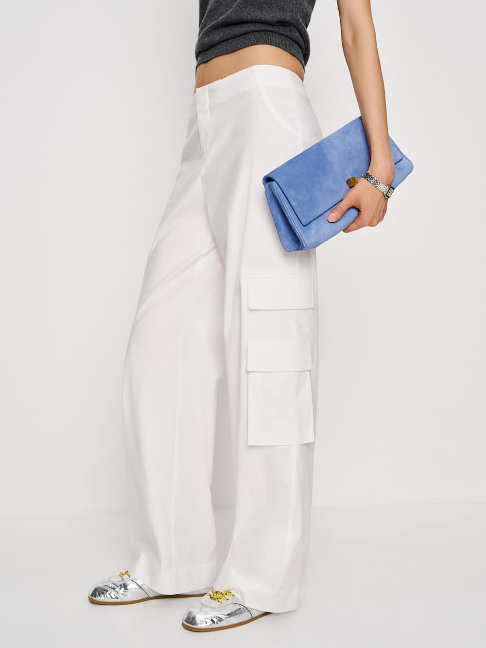 Reformation Vida Poplin Low Rise Cargo Pant - Bright White