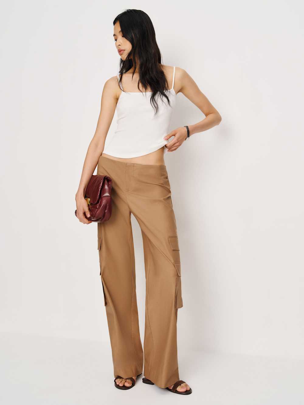 Reformation Vida Poplin Low Rise Cargo Pant - Peanut