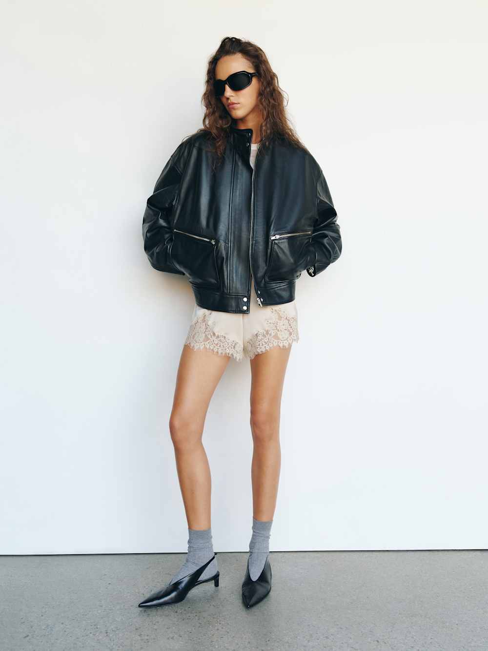 Reformation Veda Harrison Leather Oversized Bomber - Black
