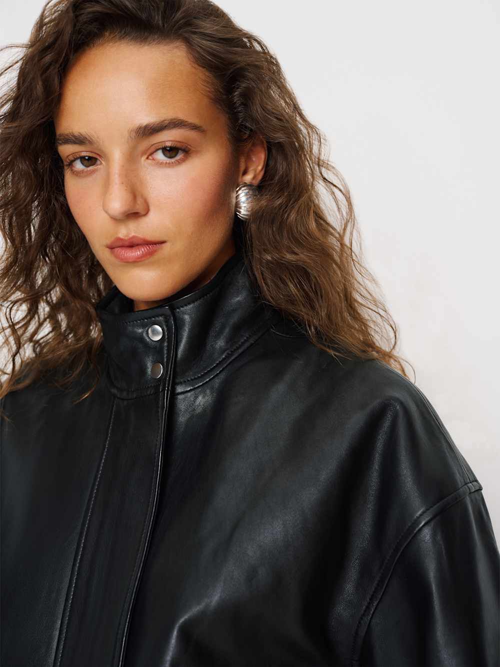 Reformation Veda Harrison Leather Oversized Bomber - Black