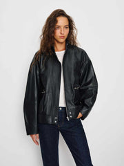 Reformation Veda Harrison Leather Oversized Bomber - Black