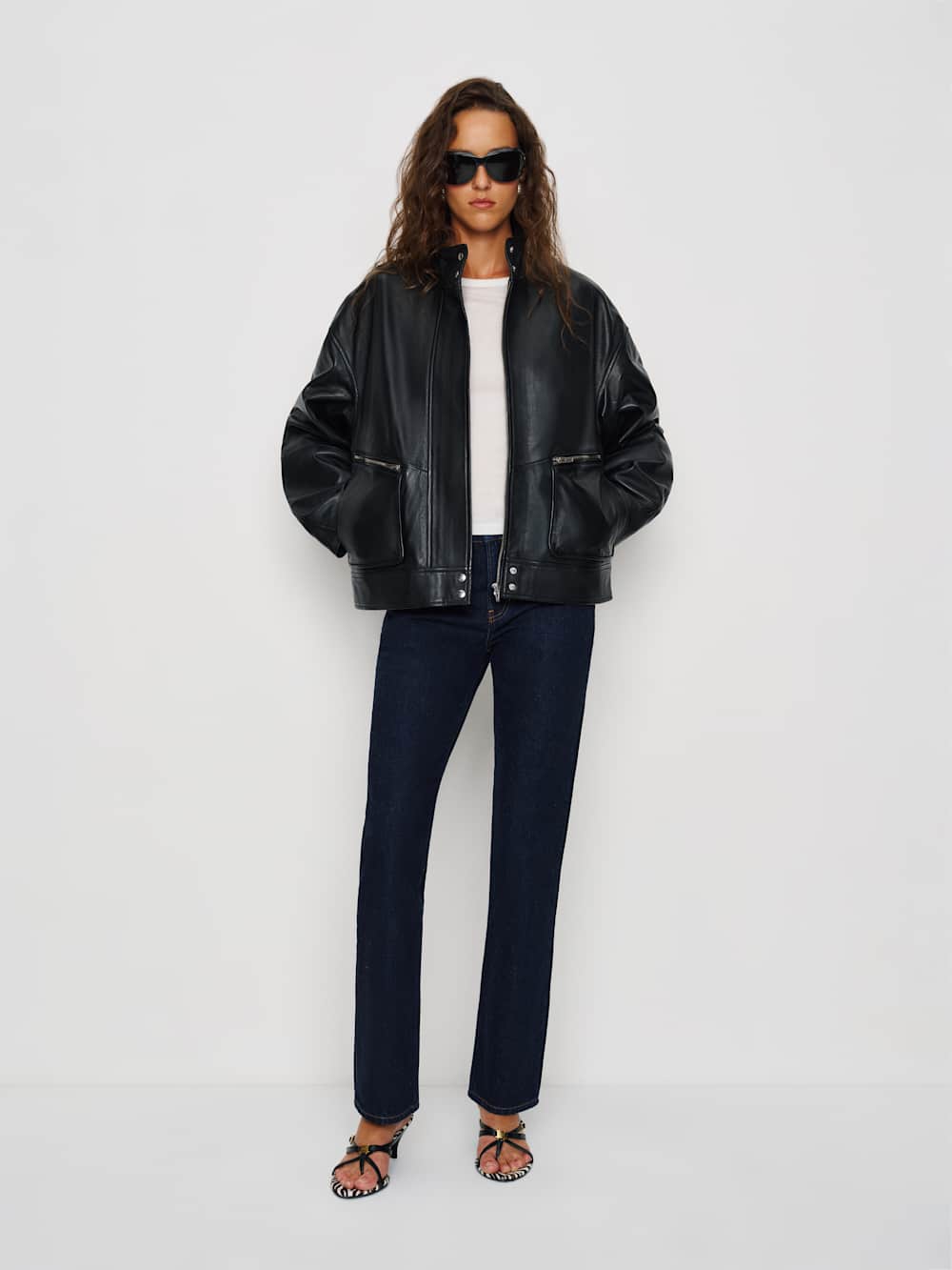 Reformation Veda Harrison Leather Oversized Bomber - Black