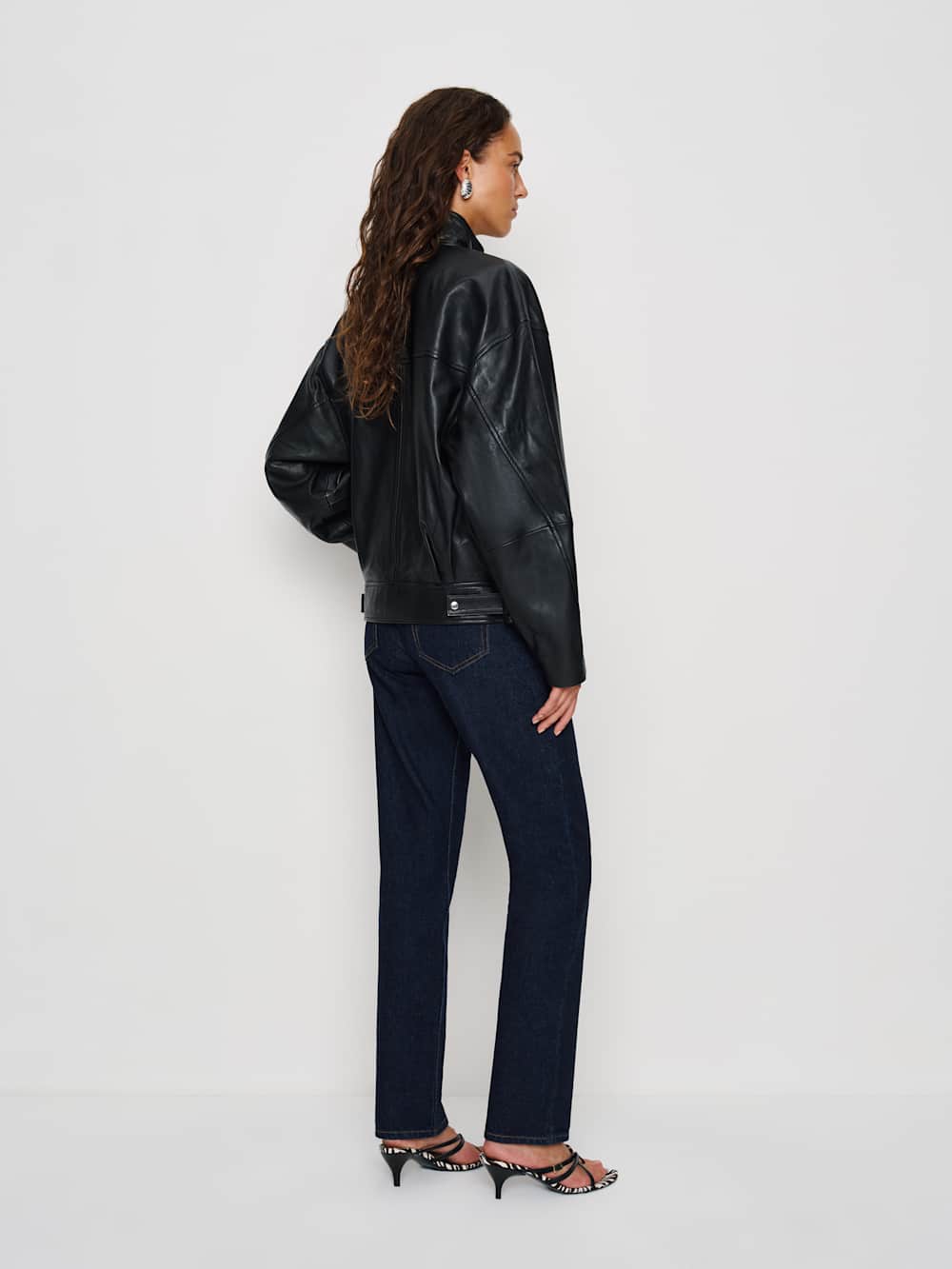 Reformation Veda Harrison Leather Oversized Bomber - Black