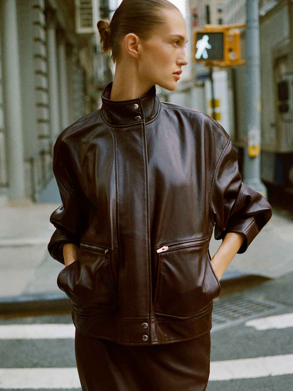 Reformation Veda Harrison Leather Oversized Bomber - Cocoa