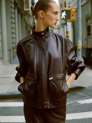 Reformation Veda Harrison Leather Oversized Bomber - Cocoa
