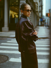 Reformation Veda Harrison Leather Oversized Bomber - Cocoa