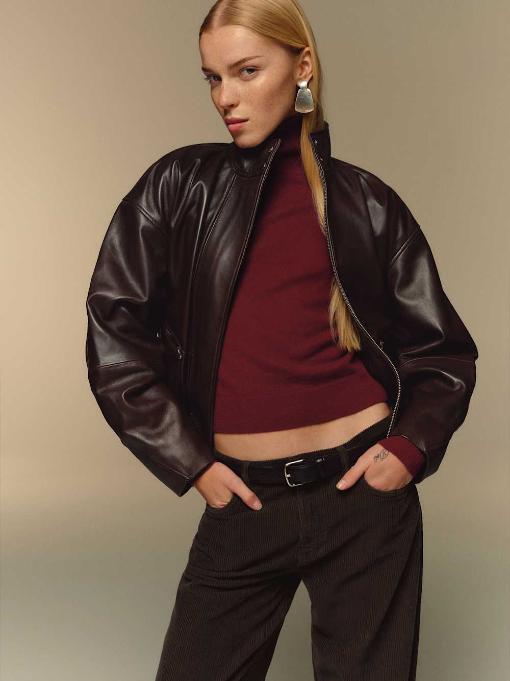 Reformation Veda Harrison Leather Oversized Bomber - Cocoa
