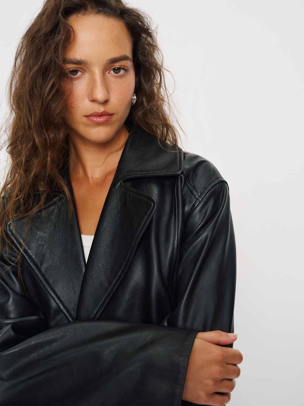 Reformation Veda Jaden Cropped Trench - Black