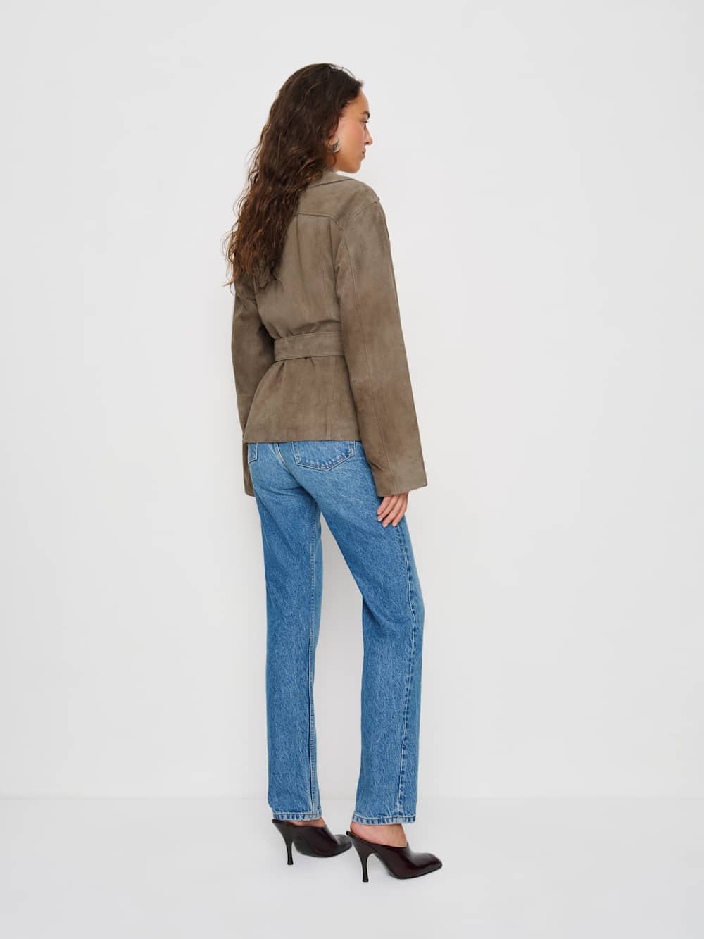 Reformation Veda Jaden Cropped Trench - Mushroom Suede